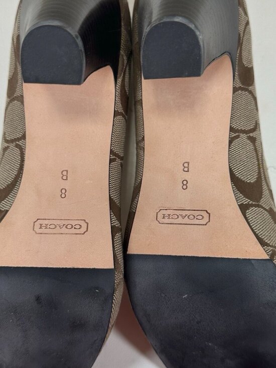 COACH Helaine Peep Toe Monogram Buckle Accent Pumps - Picture 8 of 9